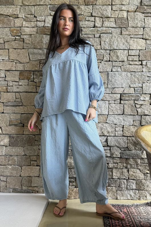 Arbi Gingham 7/8 Barrel Pant Denim